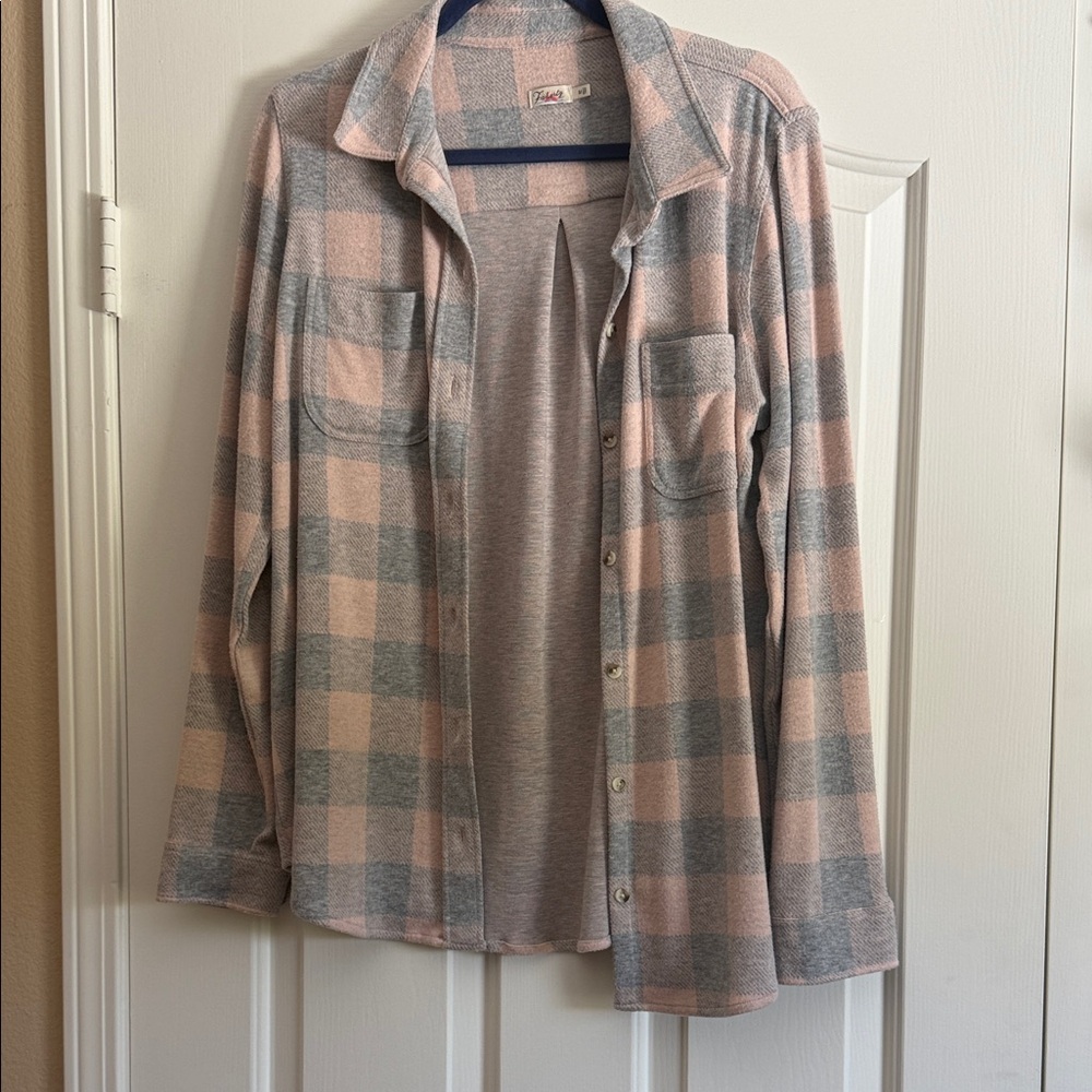 Faherty Pink and Gray Plaid Button-Down Shirt